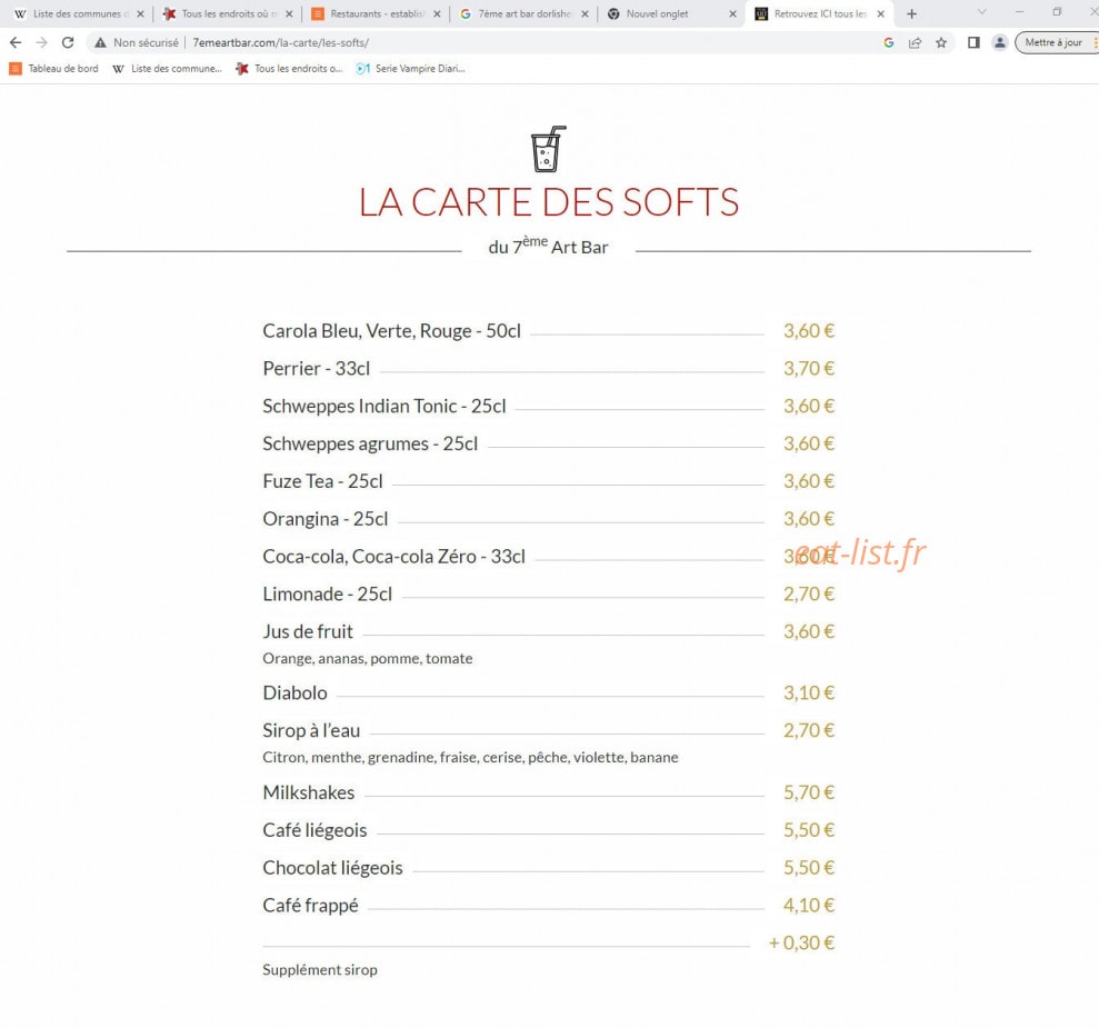 7ème Art Bar — carte page 5