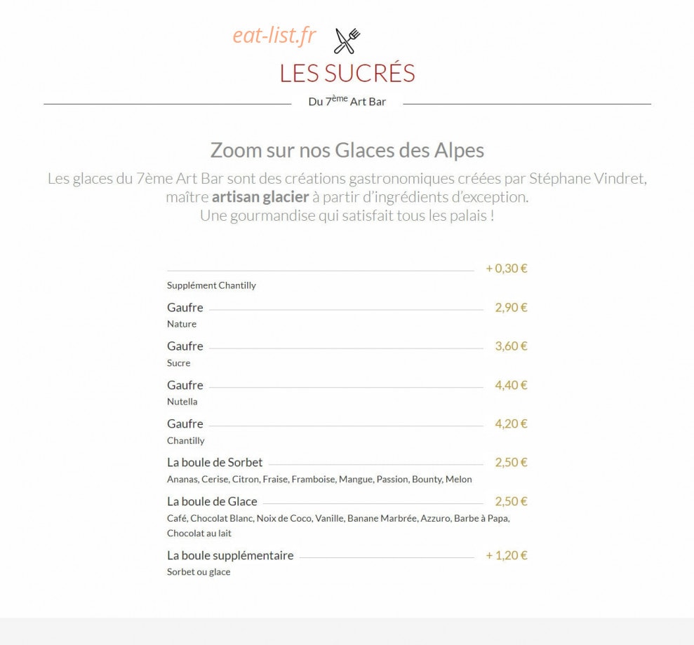 7ème Art Bar — carte page 1