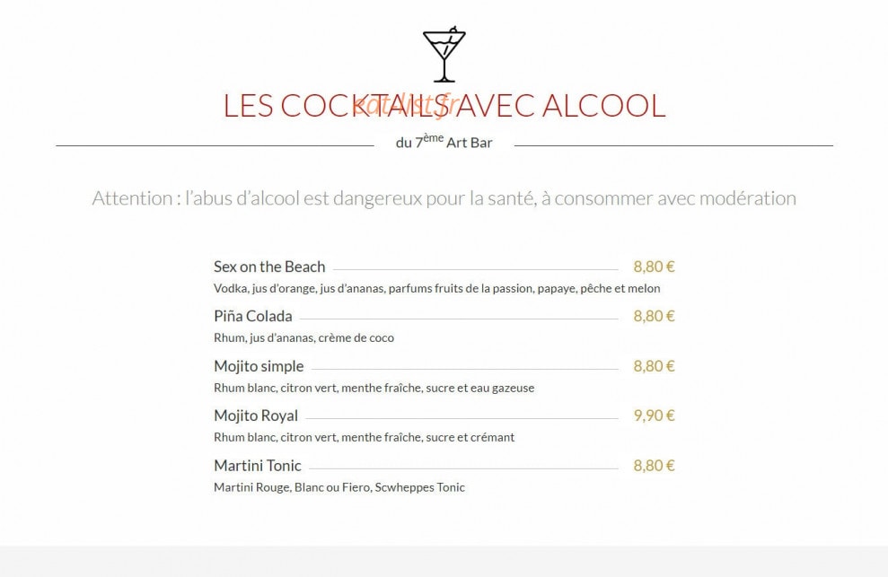 7ème Art Bar — carte page 7