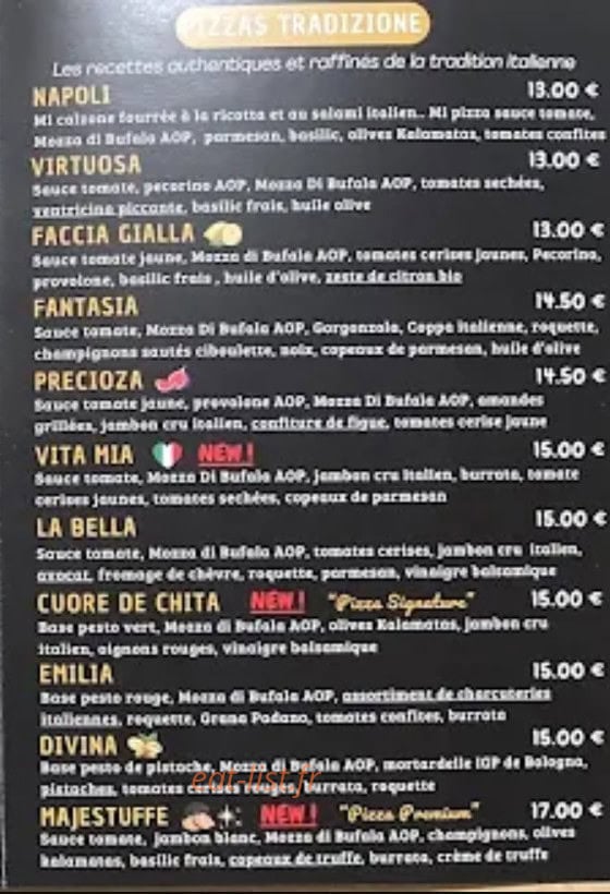 Carte et menu de La Bella Flamm’s à Duppigheim — Pizza traditionnelle