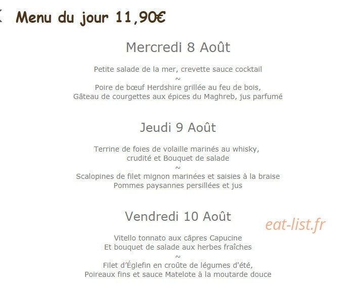 Restaurant Au Canal — carte page 1