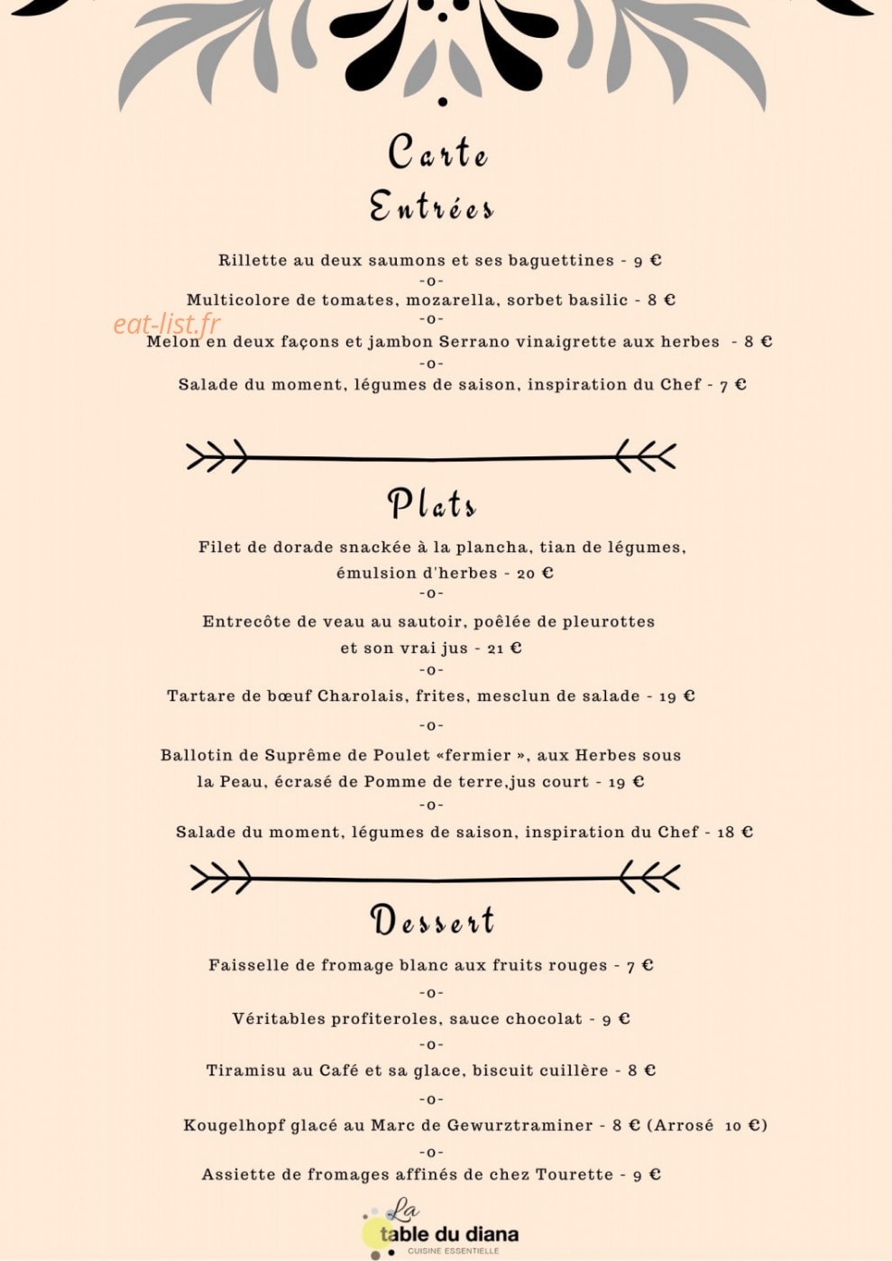 Hotel Diana Restaurant & Spa — carte page 1