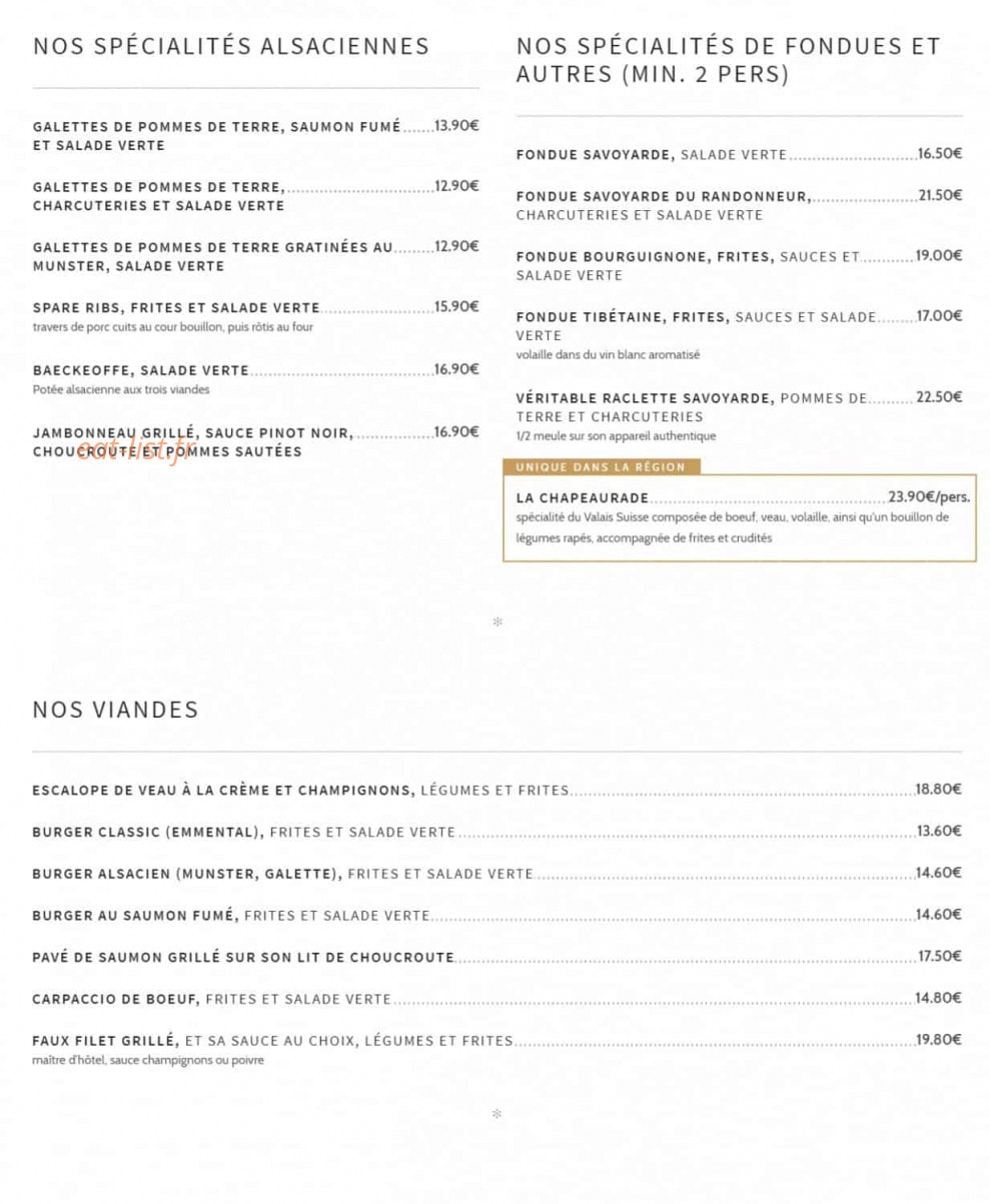 Carte et menu de Auberge de la charbonnière à Bellefosse — les spécialités et viandes