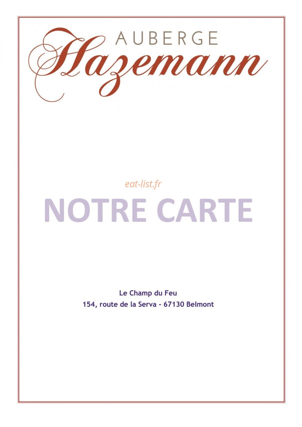 Auberge Hazemann — carte page 1