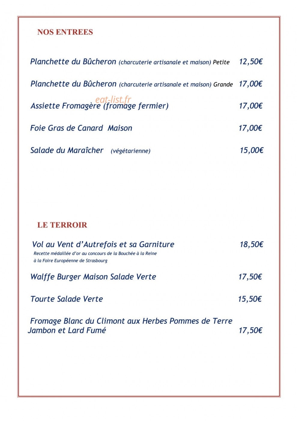 Auberge Hazemann — carte page 3