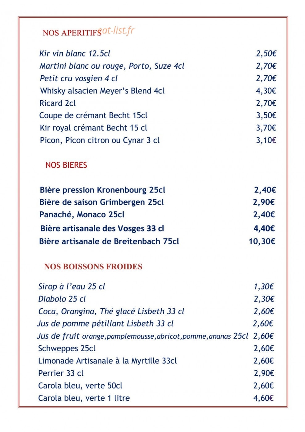 Auberge Hazemann — carte page 2