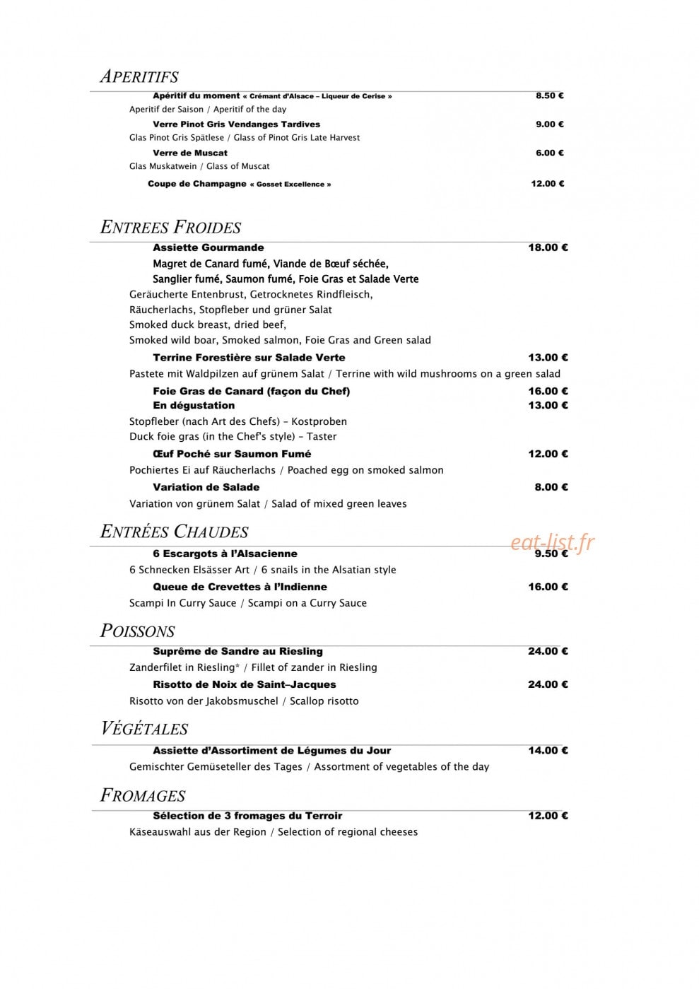 Auberge Metzger — carte page 1