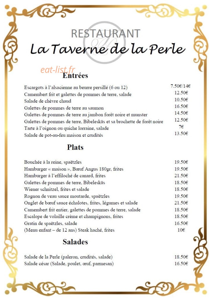 La Taverne de la Perle — carte page 1