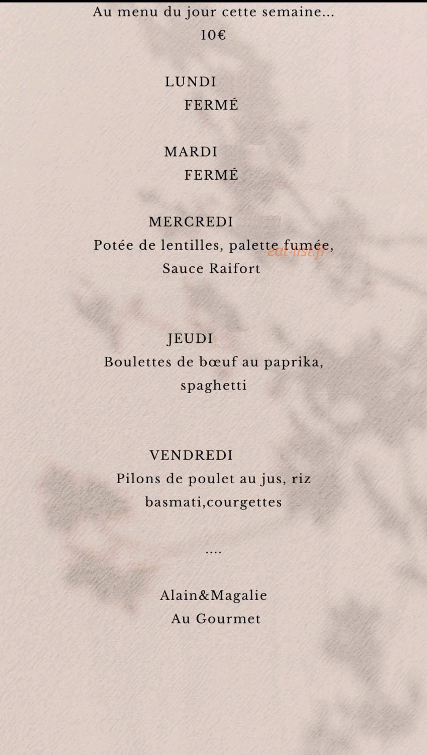 Alain & Magalie Au Gourmet — carte page 1
