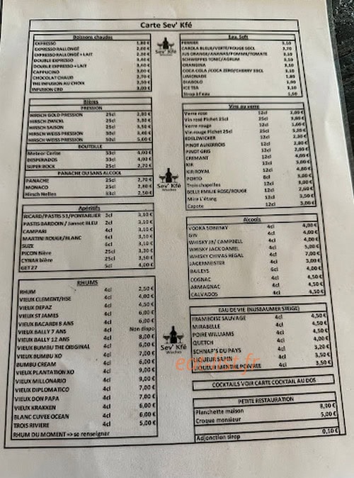Sev' Kfé — carte page 1