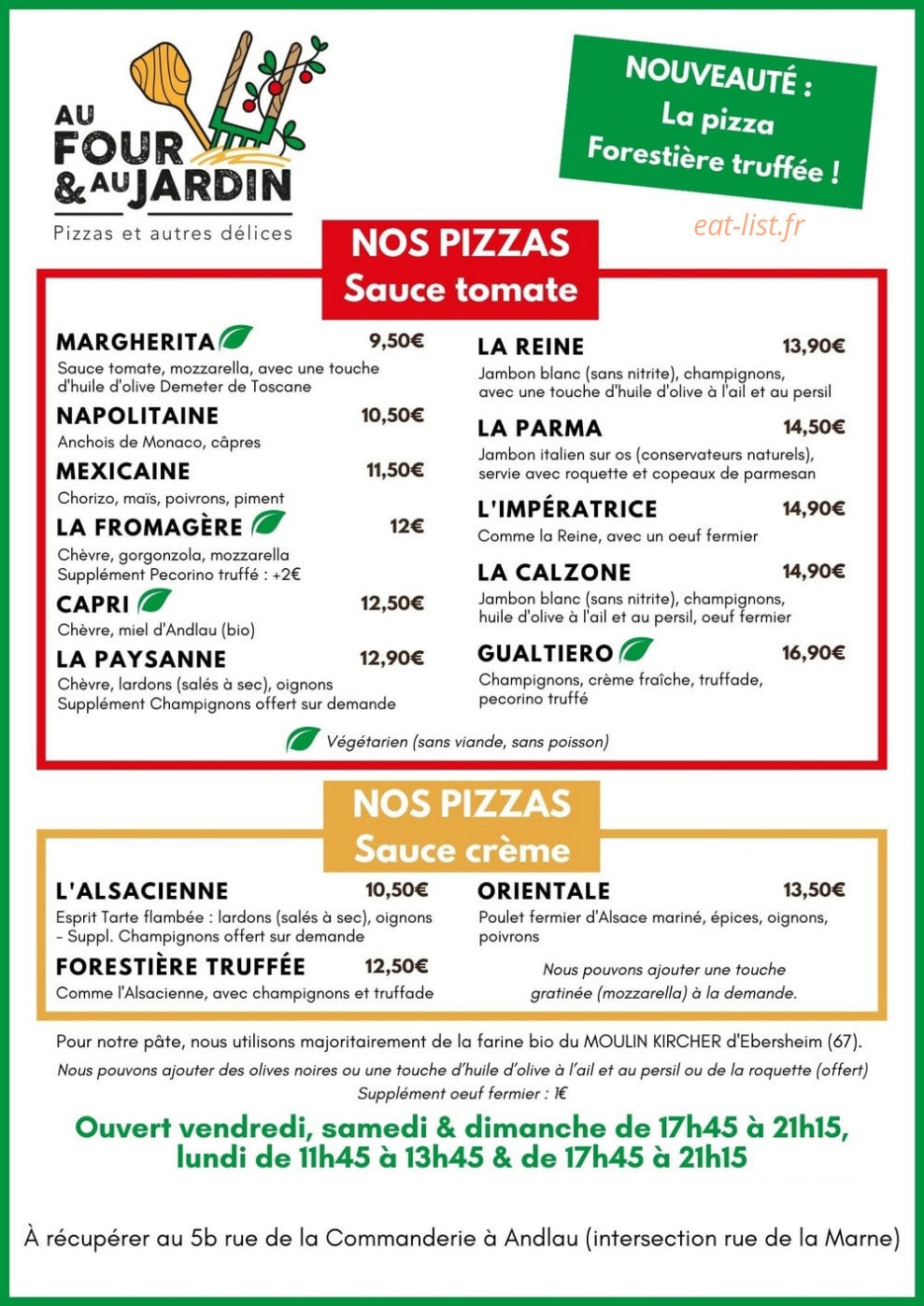 Au four & au jardin — carte page 1