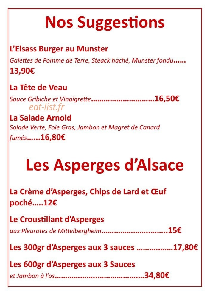 Arnold Hôtel Restaurant — carte page 1