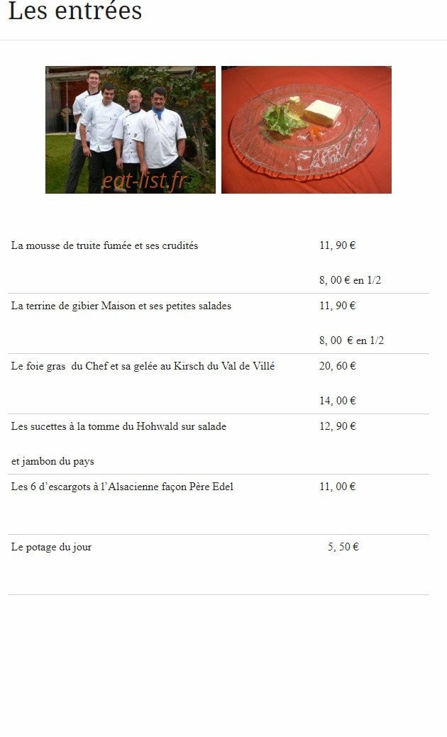 La Petite Auberge — carte page 1