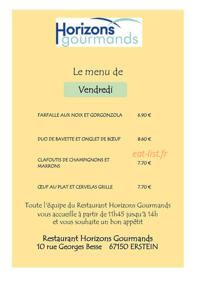 Horizons Gourmands — carte page 1
