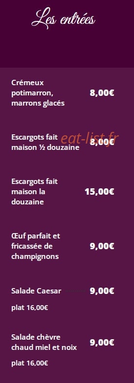 Restaurant le B — carte page 1
