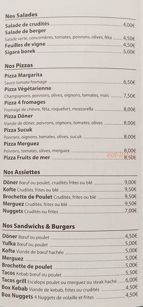 GS kebab — carte page 1