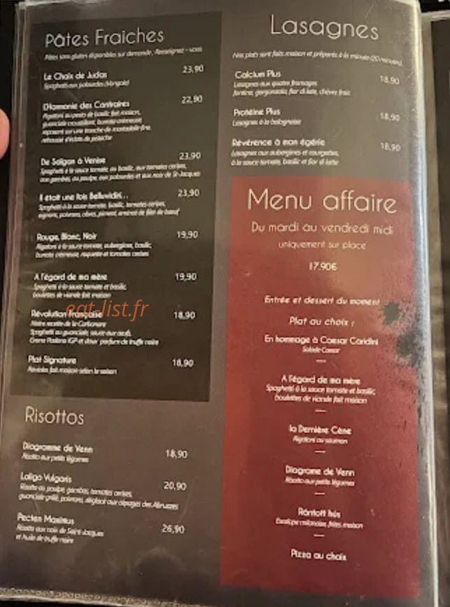 Carte et menu de Les Philosophes à Nordhouse — Pates, lasagnes...