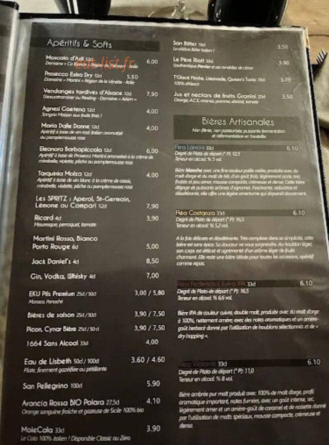 Carte et menu de Les Philosophes à Nordhouse — Aperitifs, softs...