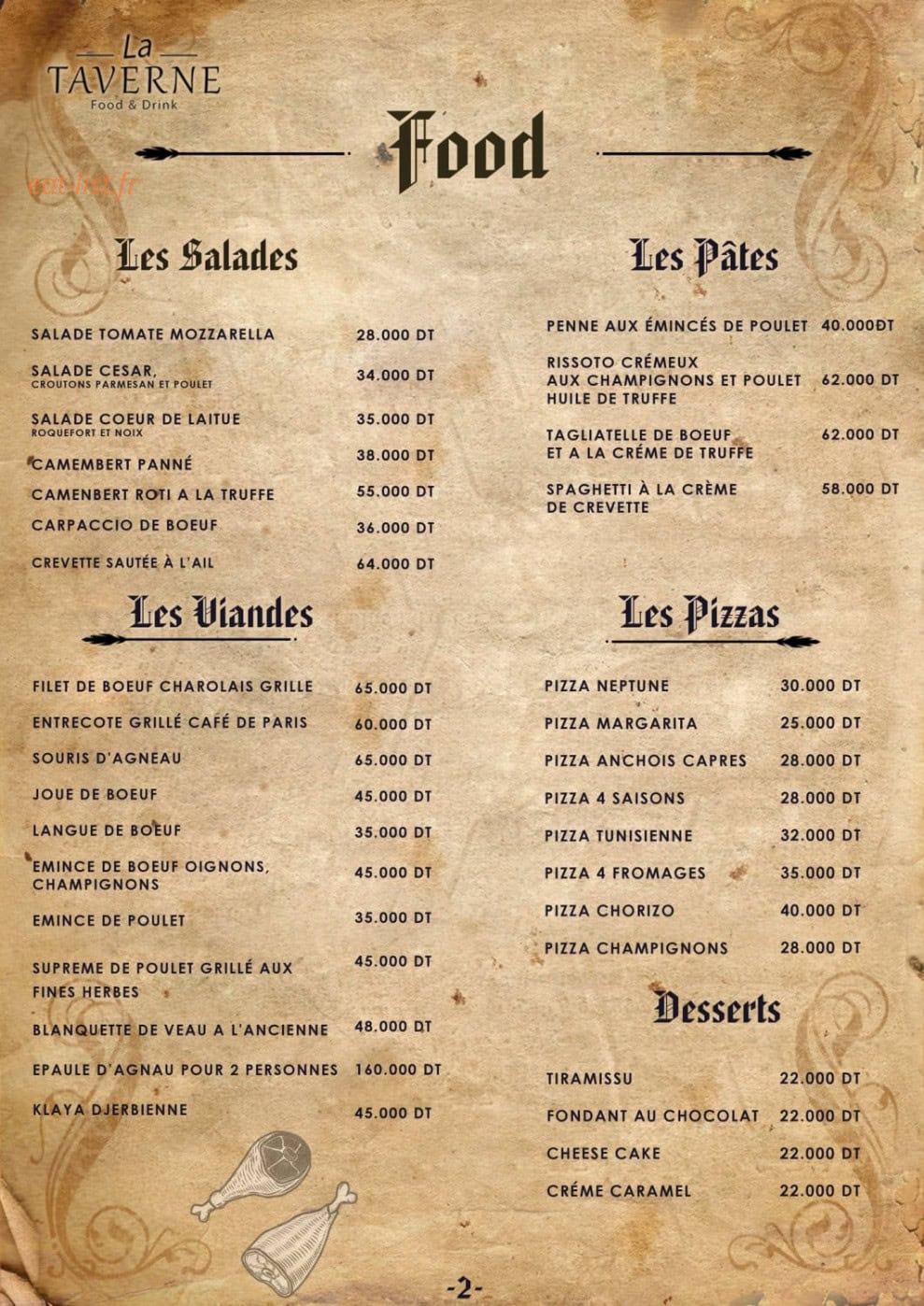 La Taverne — carte page 2