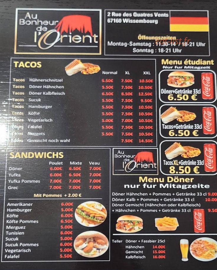 Au Bonheur de L'Orient — carte page 2