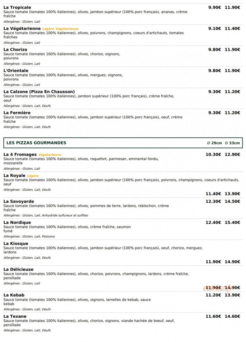 Le Kiosque à Pizzas — carte page 2