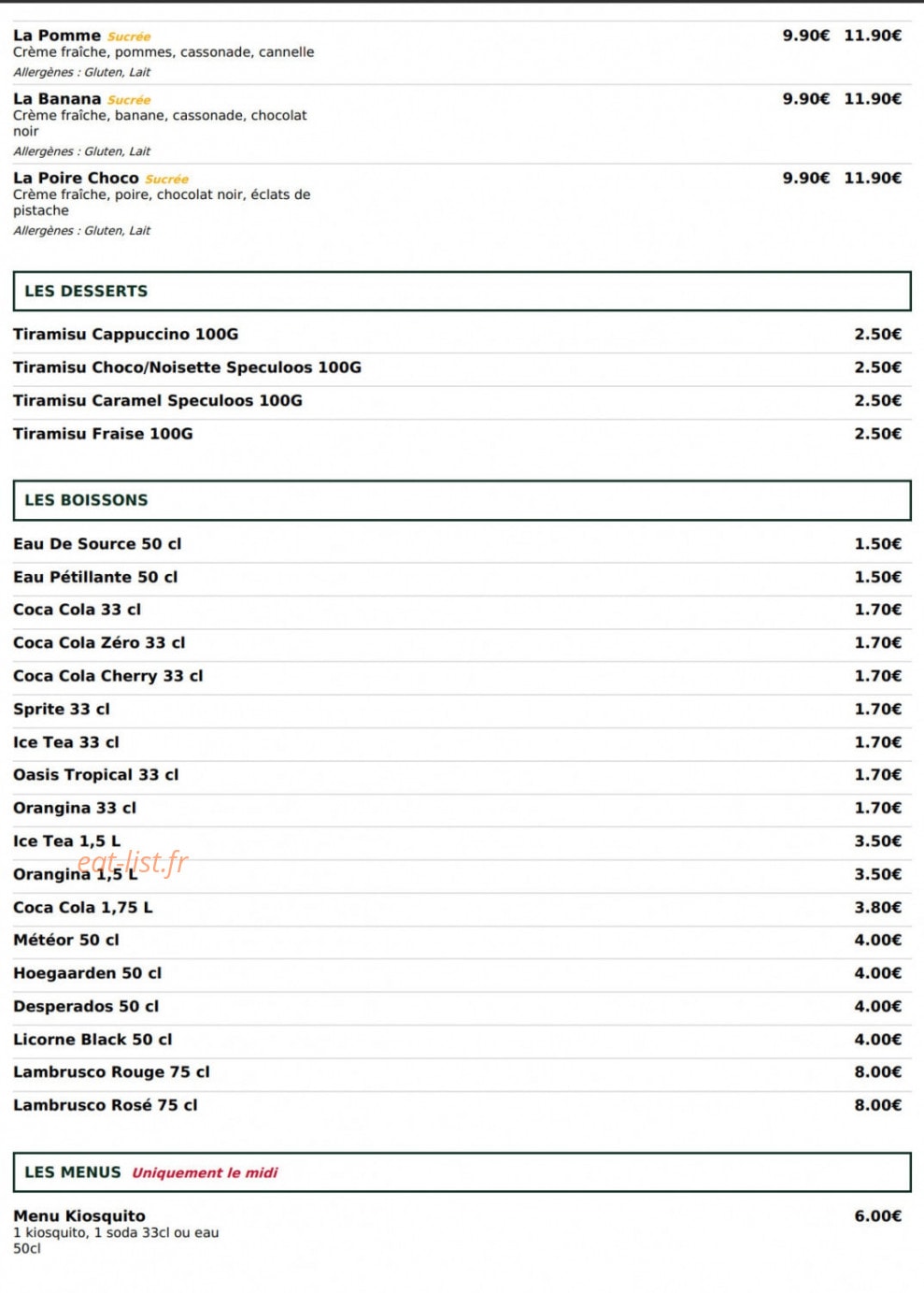 Le Kiosque à Pizzas — carte page 5