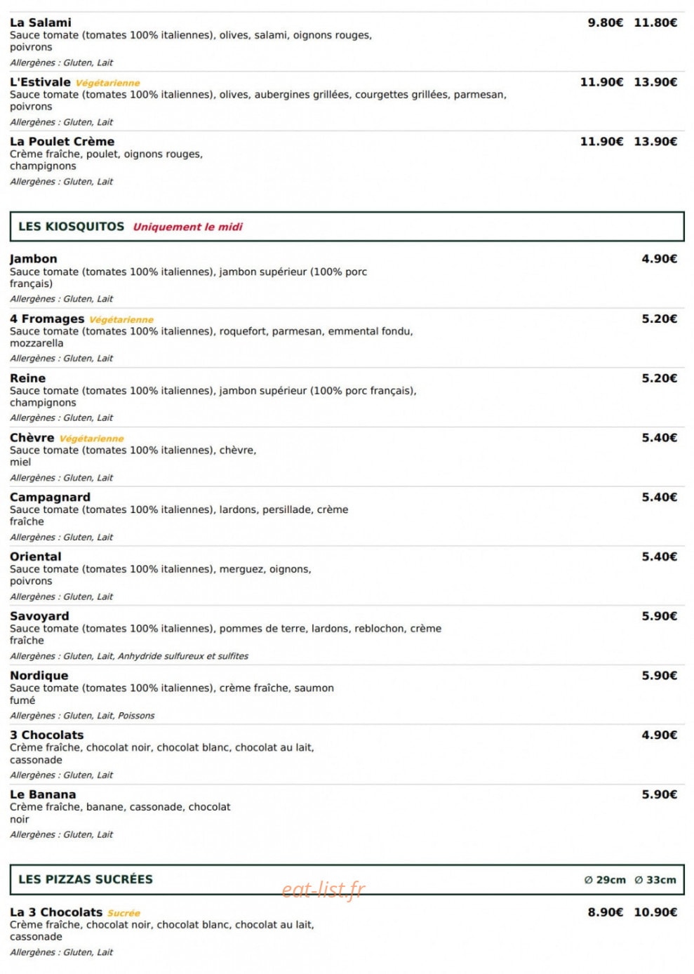 Le Kiosque à Pizzas — carte page 4