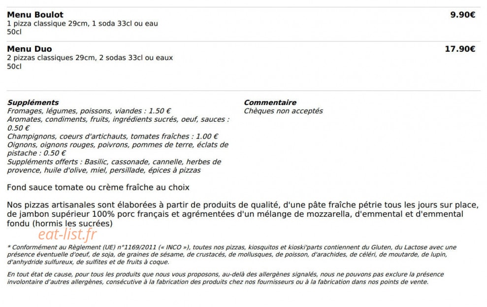 Le Kiosque à Pizzas — carte page 6