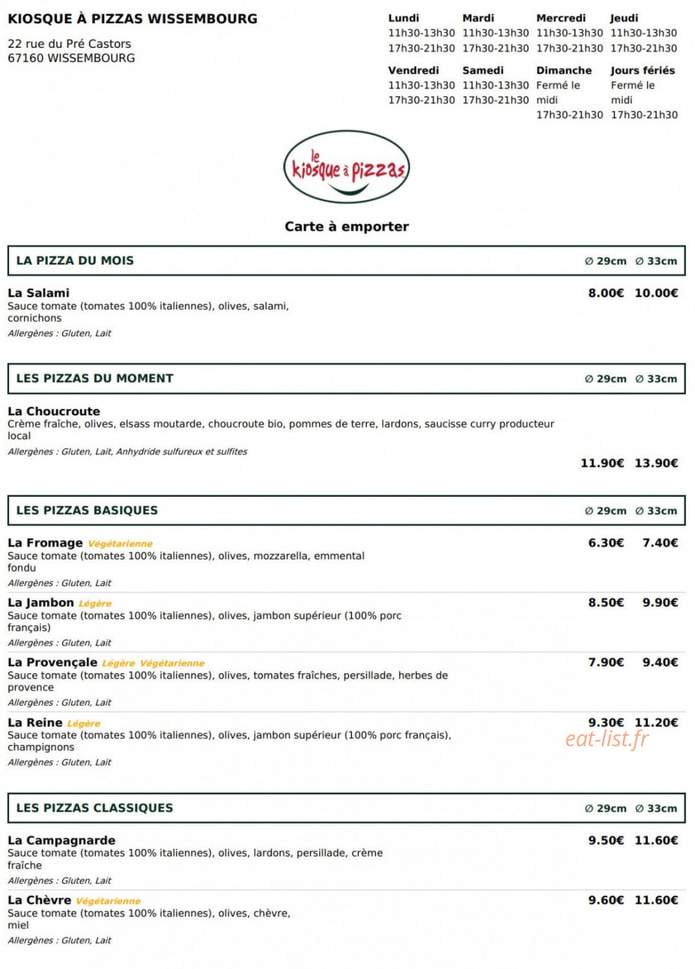 Le Kiosque à Pizzas — carte page 1
