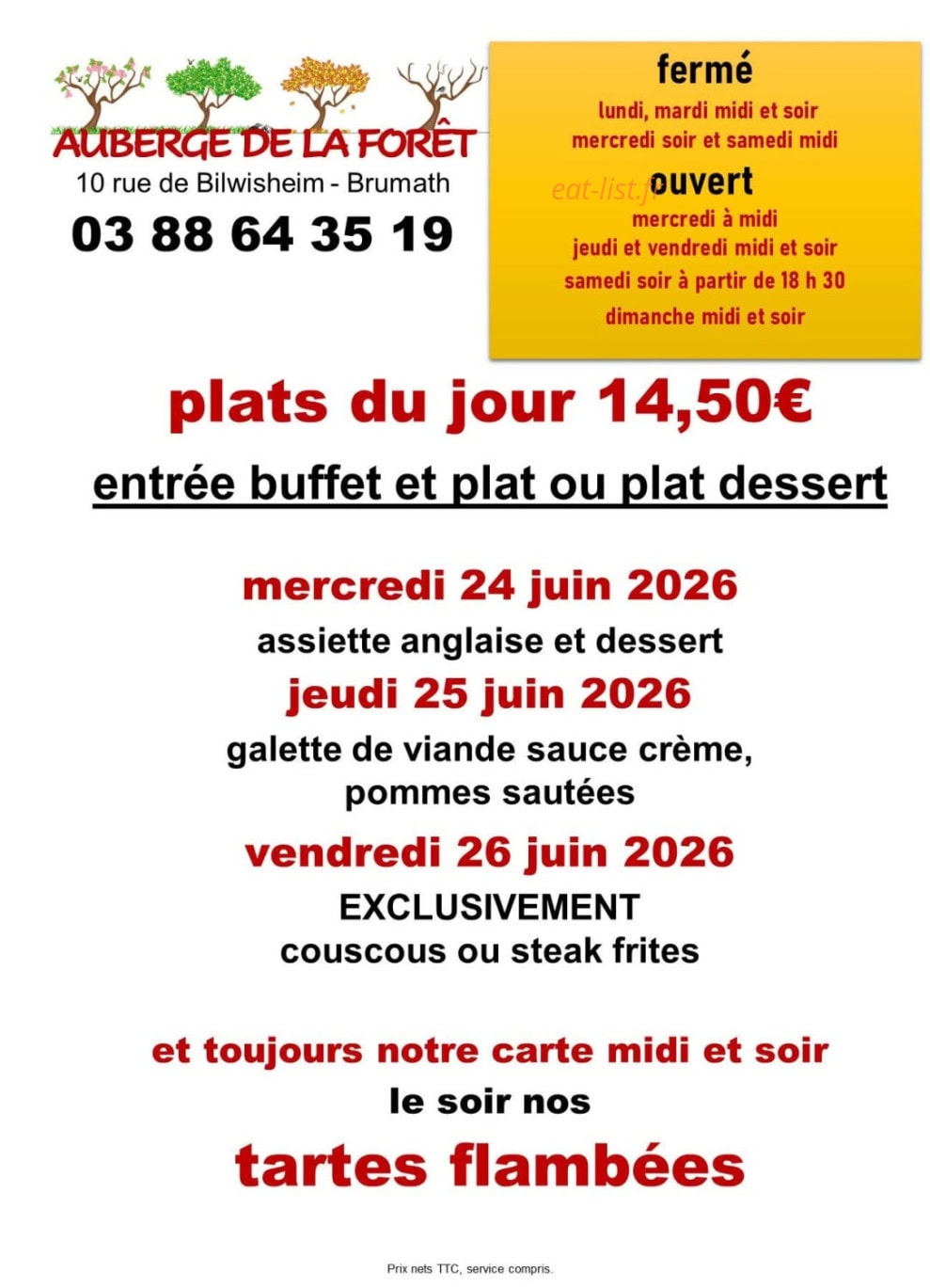 Auberge De La Foret — carte page 1