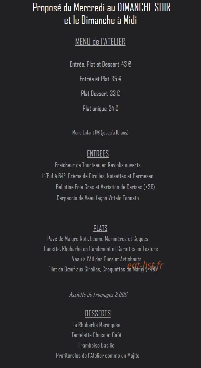 L'Atelier du Boeuf — carte page 1