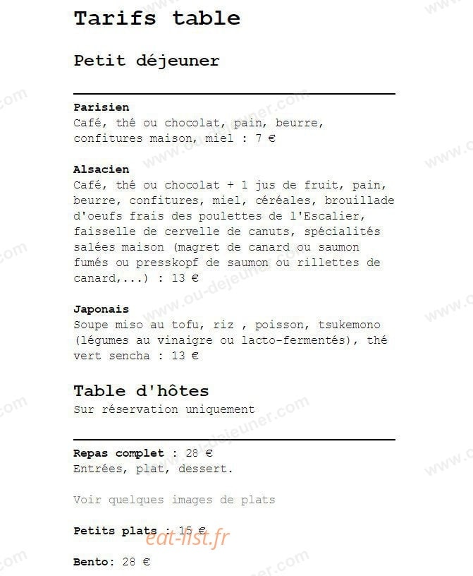 La Table de l'Escalier — carte page 1