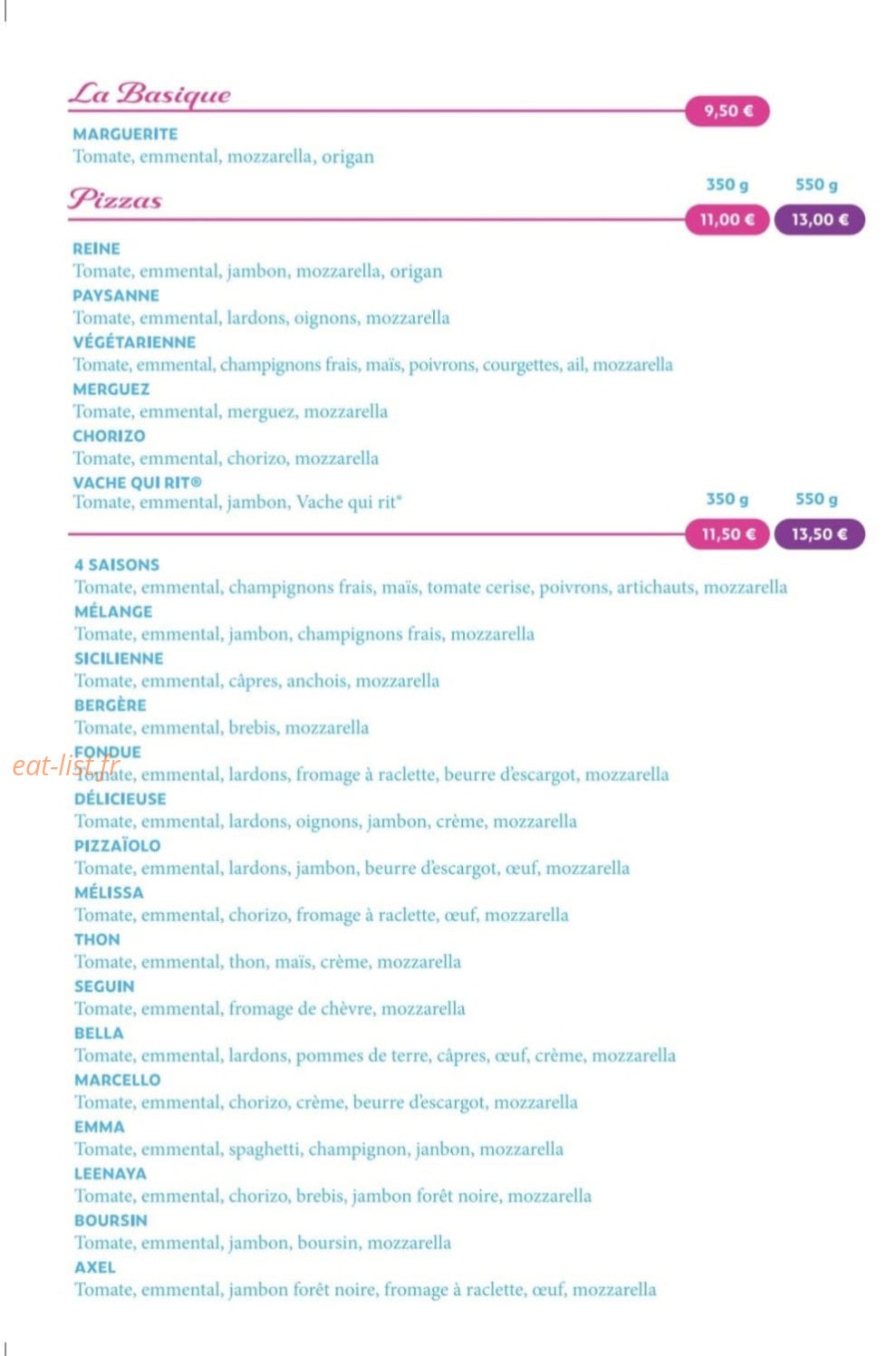 Carte et menu de Cocci Pizza à Gresswiller — Les pizzas