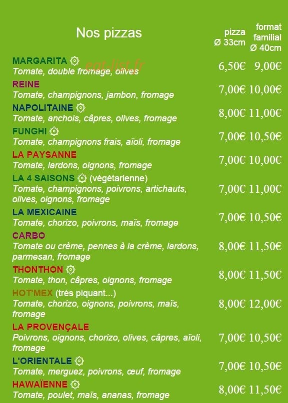 M Pizza — carte page 1