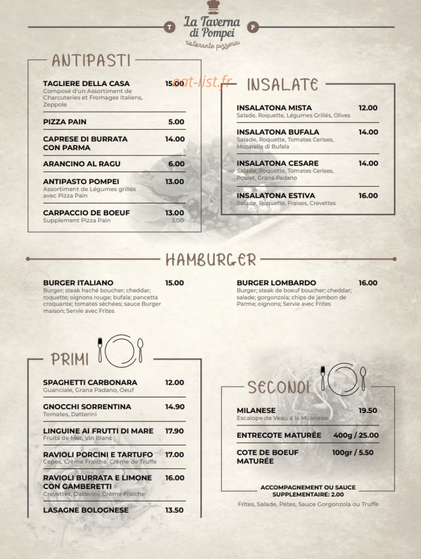 La Taverna di Pompei — carte page 1