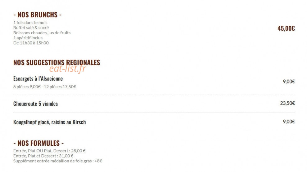 Carte et menu de Braise par Substance à Oberhausbergen — Les brunchs, suggestions et formules