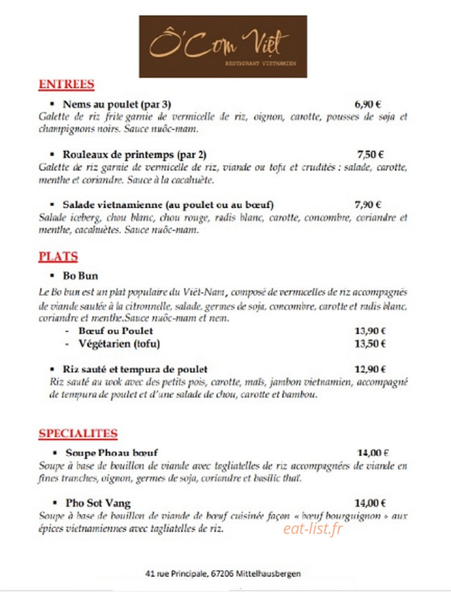 Ô'Com Viet — carte page 1