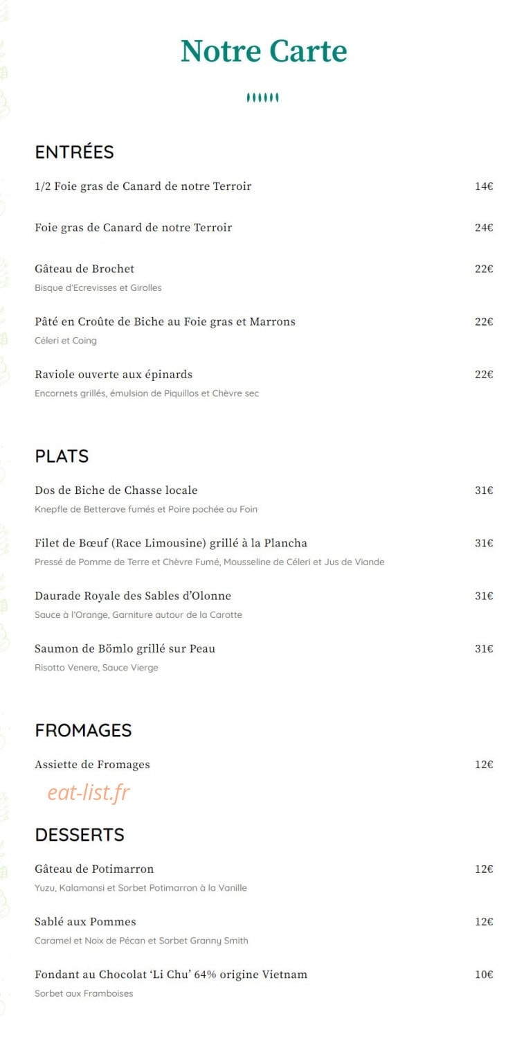 Auberge de la Chèvrerie — carte page 1