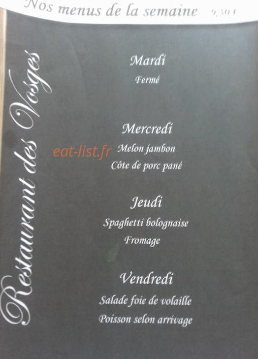 Restaurant des Vosges — carte page 1