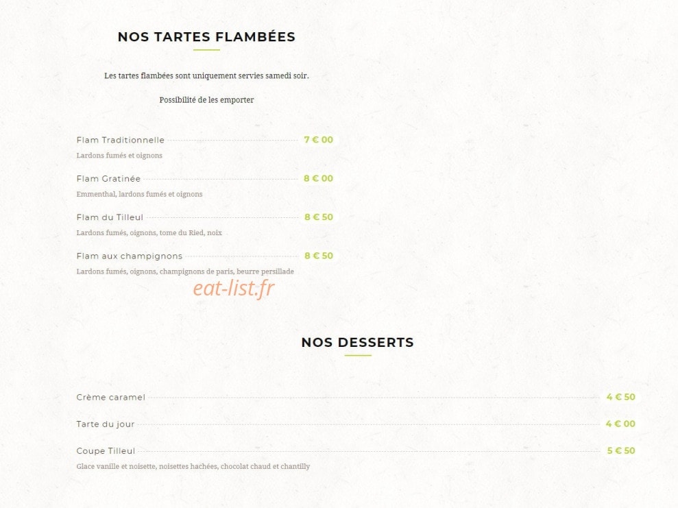 Restaurant du Tilleul — carte page 1