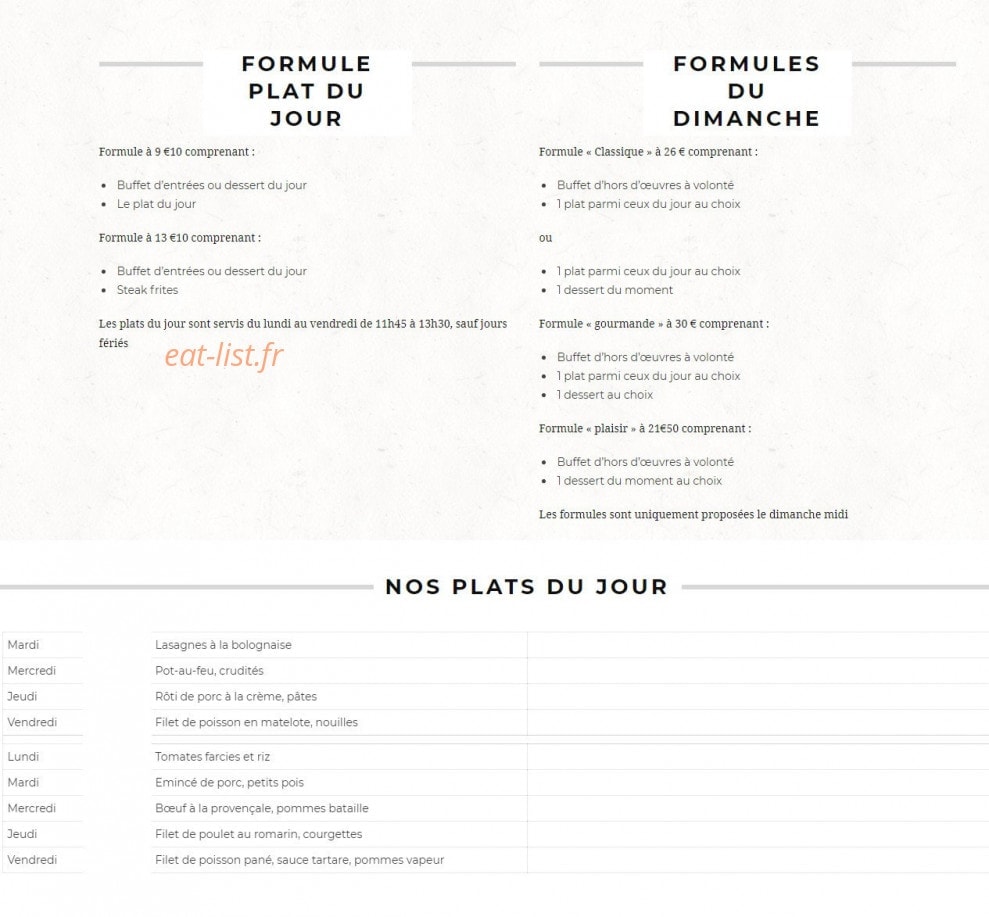Restaurant du Tilleul — carte page 2