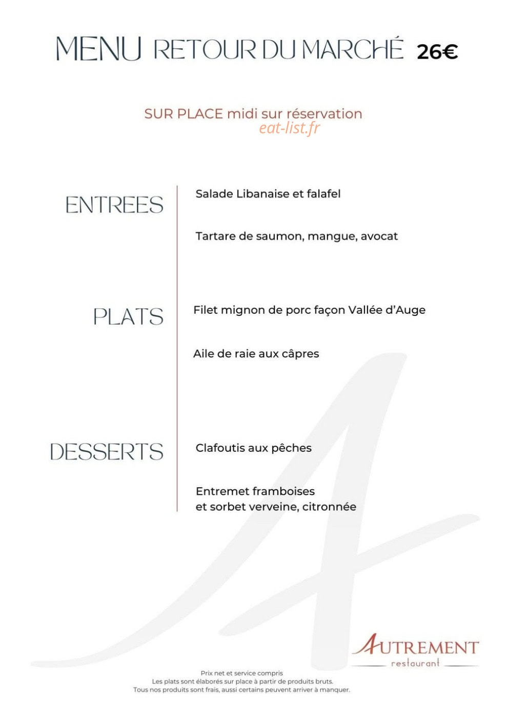 Restaurant Autrement — carte page 1