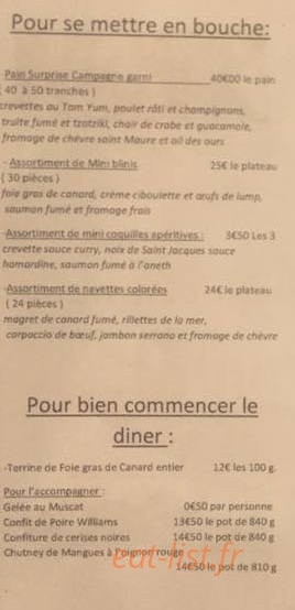 Carte et menu de Auberge au col de fouchy à Breitenau — Pour se mettre en bouche et commencer le dîner