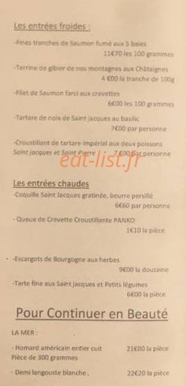 Carte et menu de Auberge au col de fouchy à Breitenau — Entrées