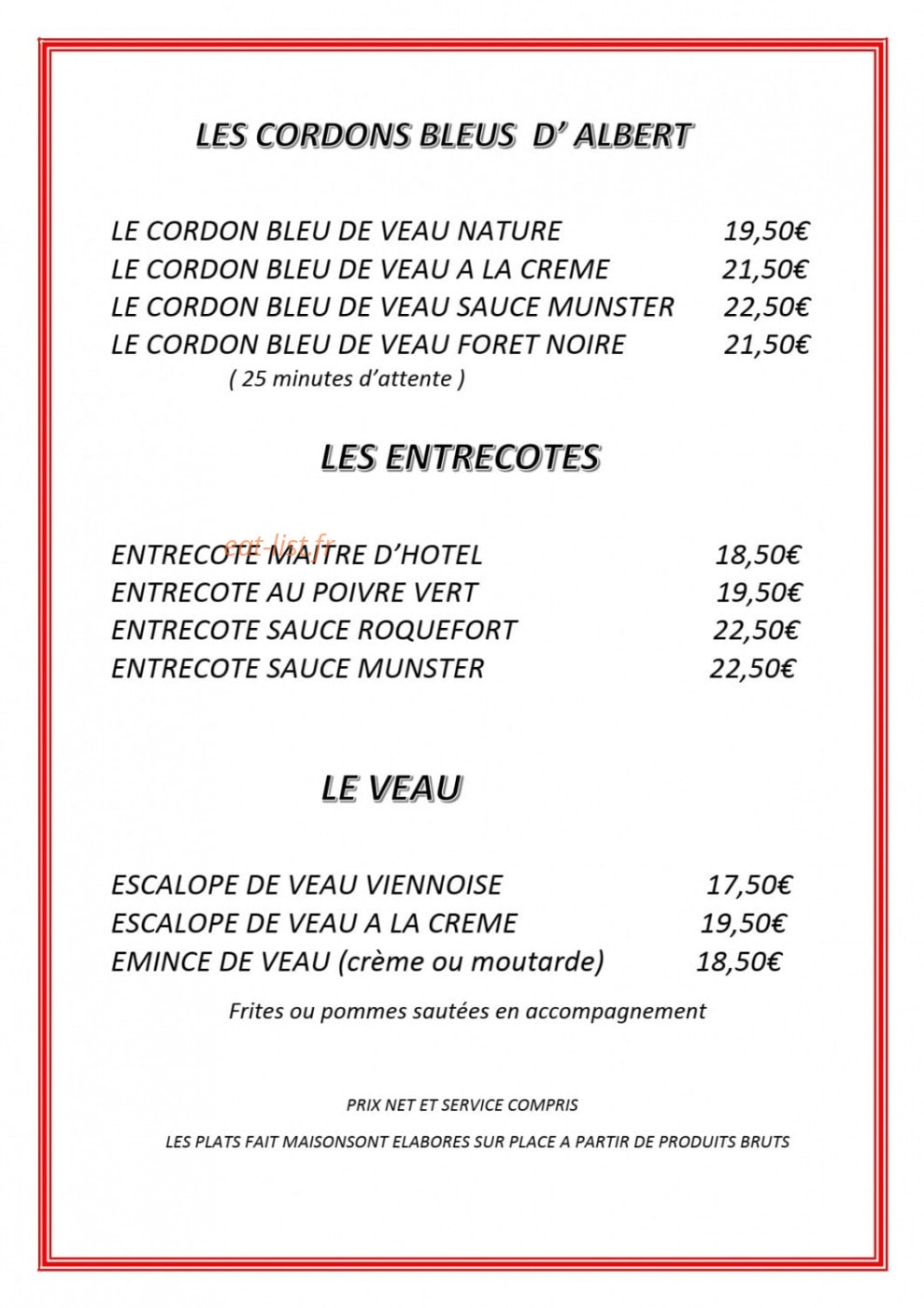 Chez Albert — carte page 1
