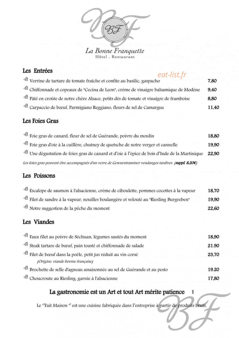 La Bonne Franquette — carte page 1