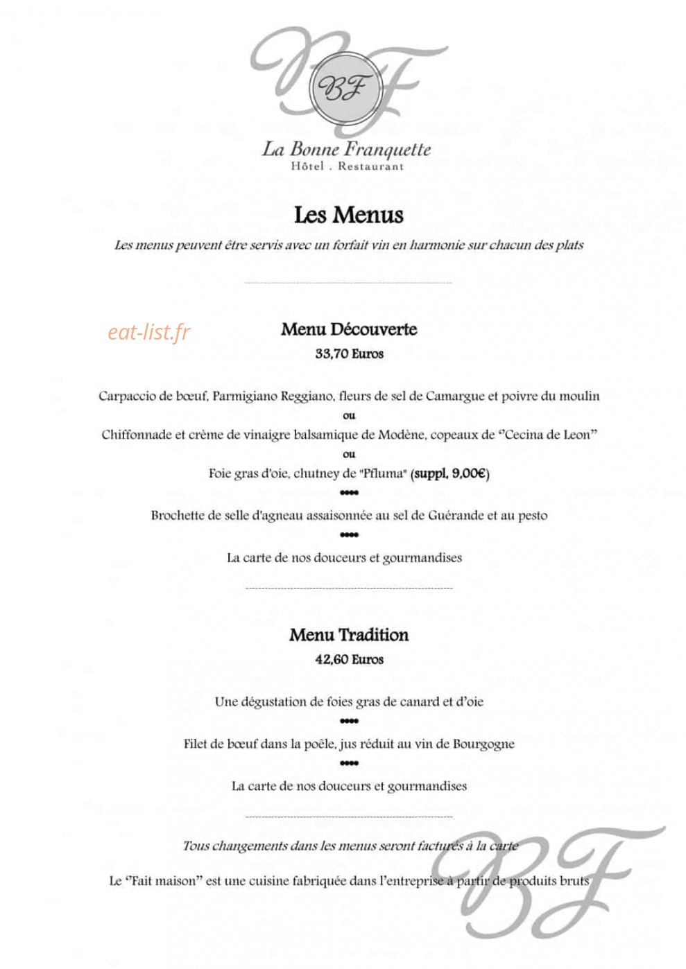 La Bonne Franquette — carte page 3