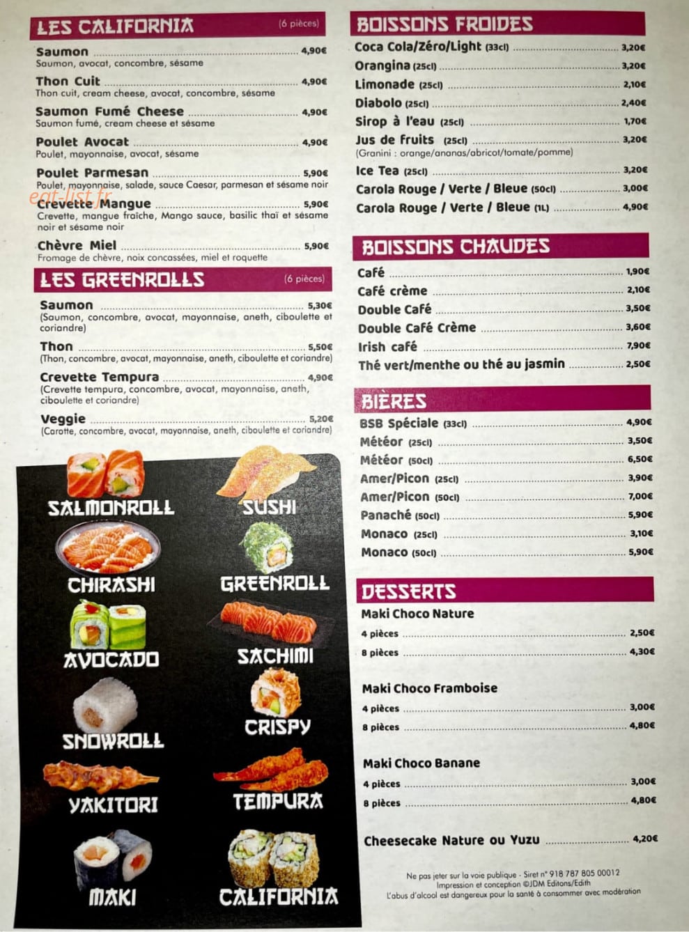 Bar à sushi — carte page 2