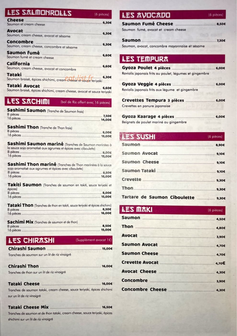 Bar à sushi — carte page 3