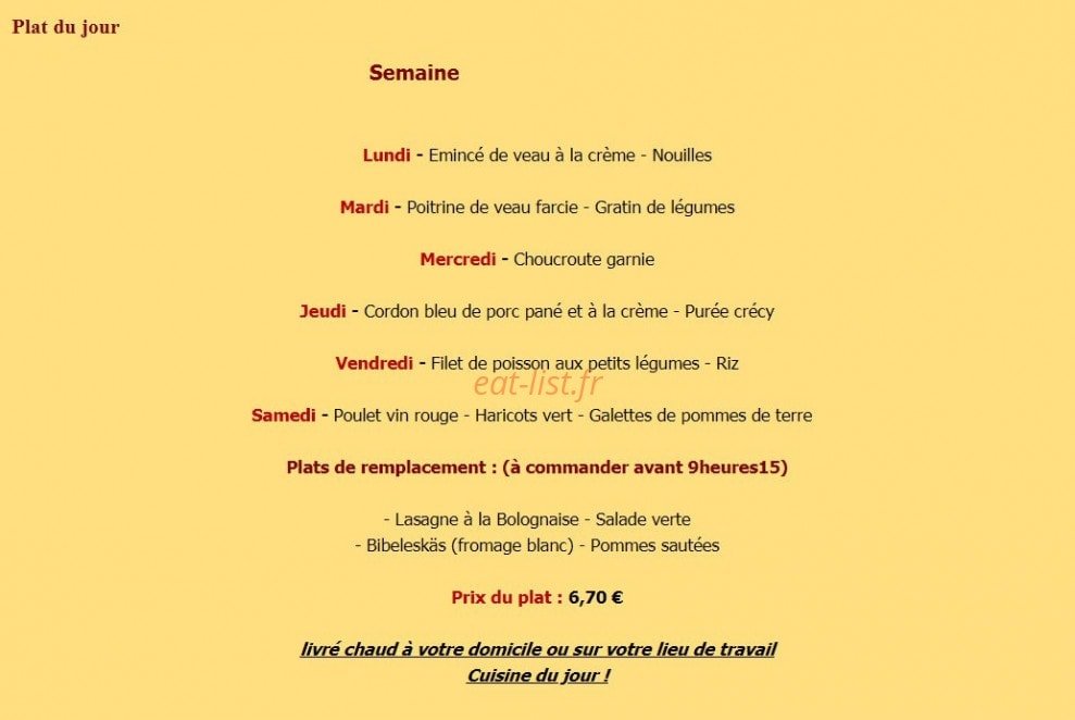 Traiteur Fritsch — carte page 1